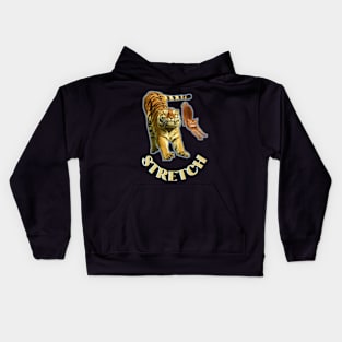 Stretch exercise by a tiger and a cat - gold text Kids Hoodie